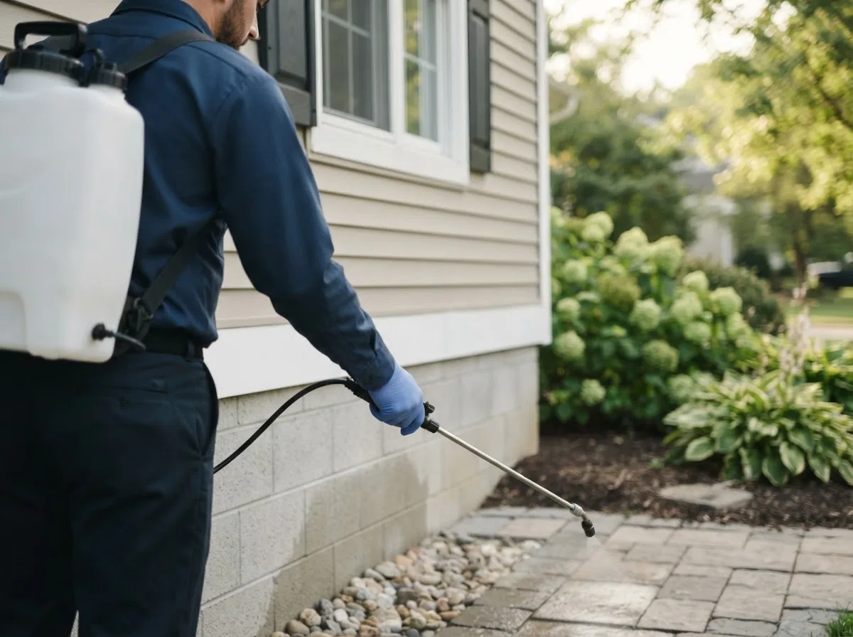 Pest control technician inspecting a home in Minocqua, WI